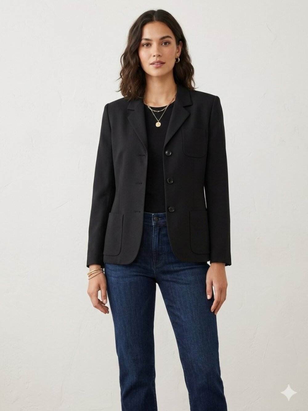 Classic AKA Eddie Bauer Black 3-Button Structured Blazer Jacket Size 6